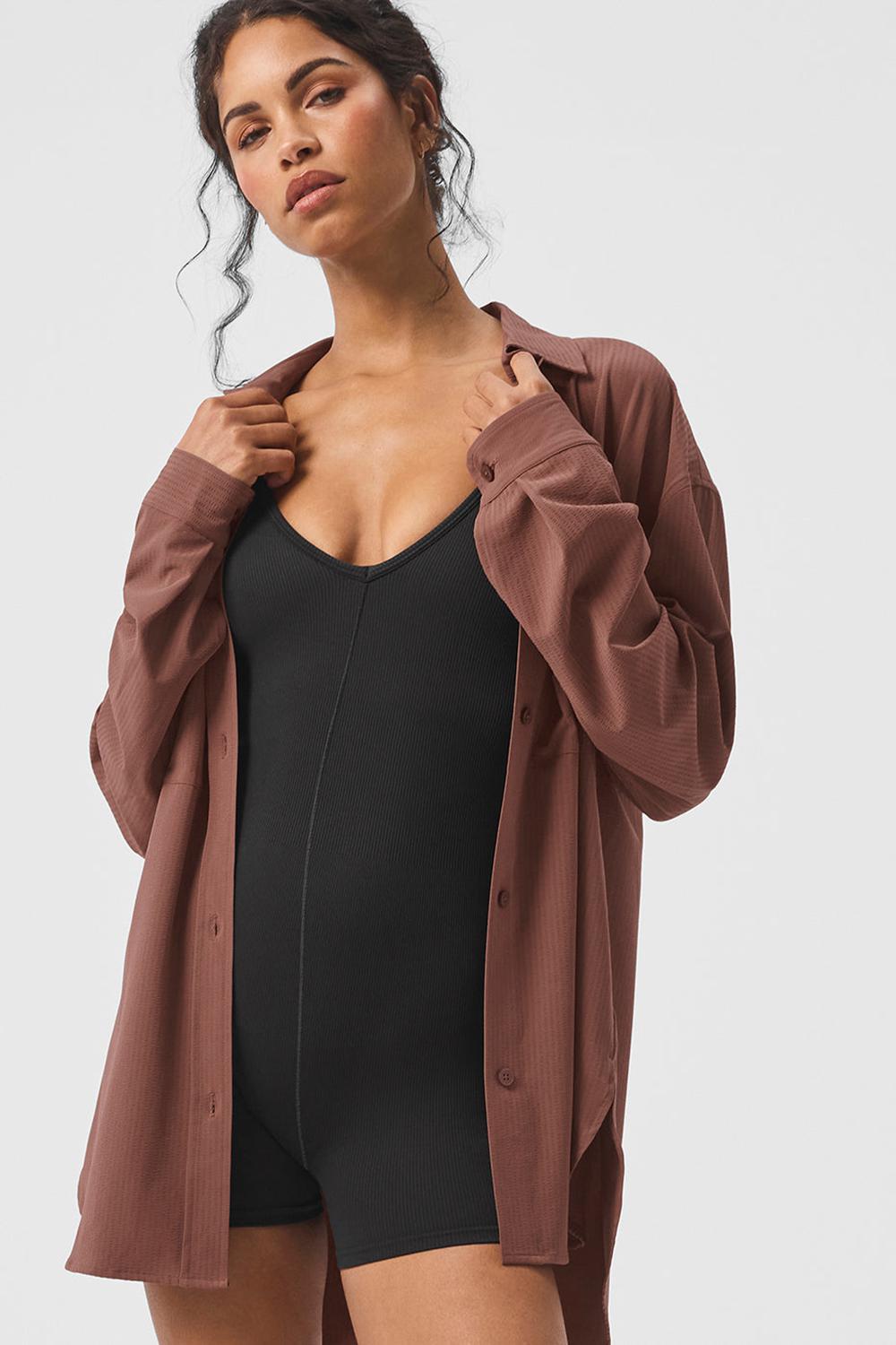 Chestnut Women Alo Yoga Dreamscape Button Down Long Sleeve | Australia  10862-TLDU