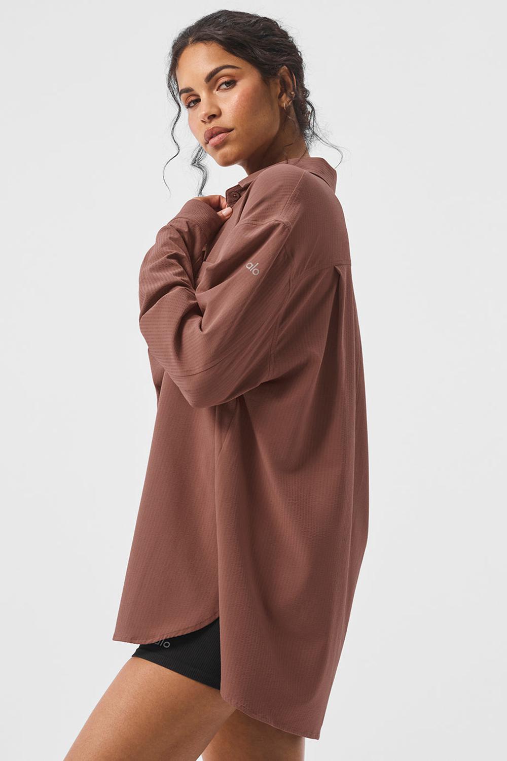 Chestnut Women Alo Yoga Dreamscape Button Down Long Sleeve | Australia  10862-TLDU
