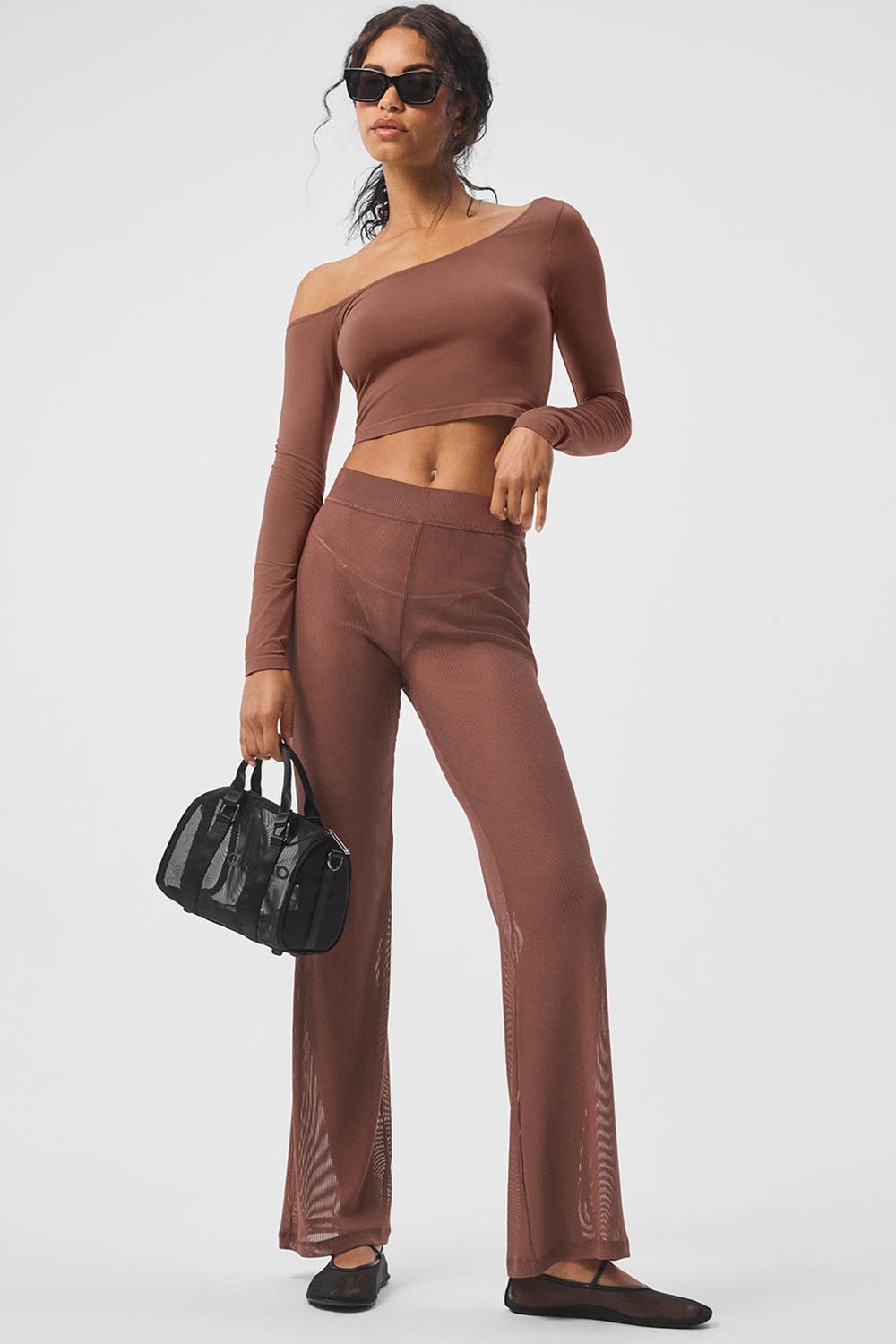 Chestnut Women Alo Yoga Striped Mesh Tropical Nights Flare Pant | Australia  49615-RAUX