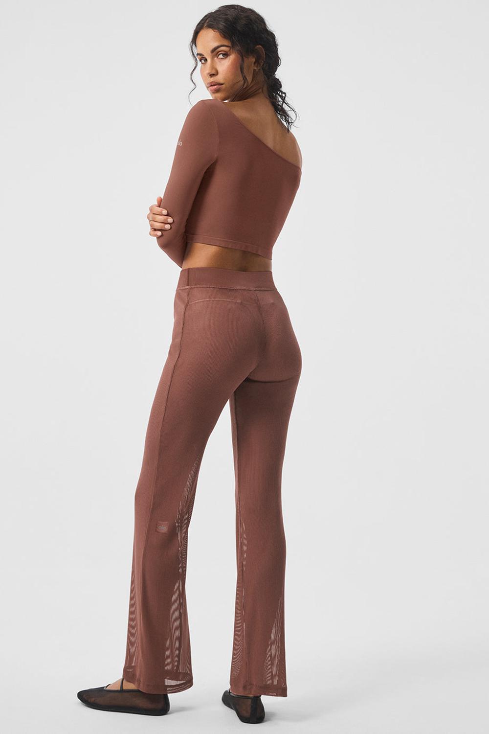 Chestnut Women Alo Yoga Striped Mesh Tropical Nights Flare Pant | Australia  49615-RAUX