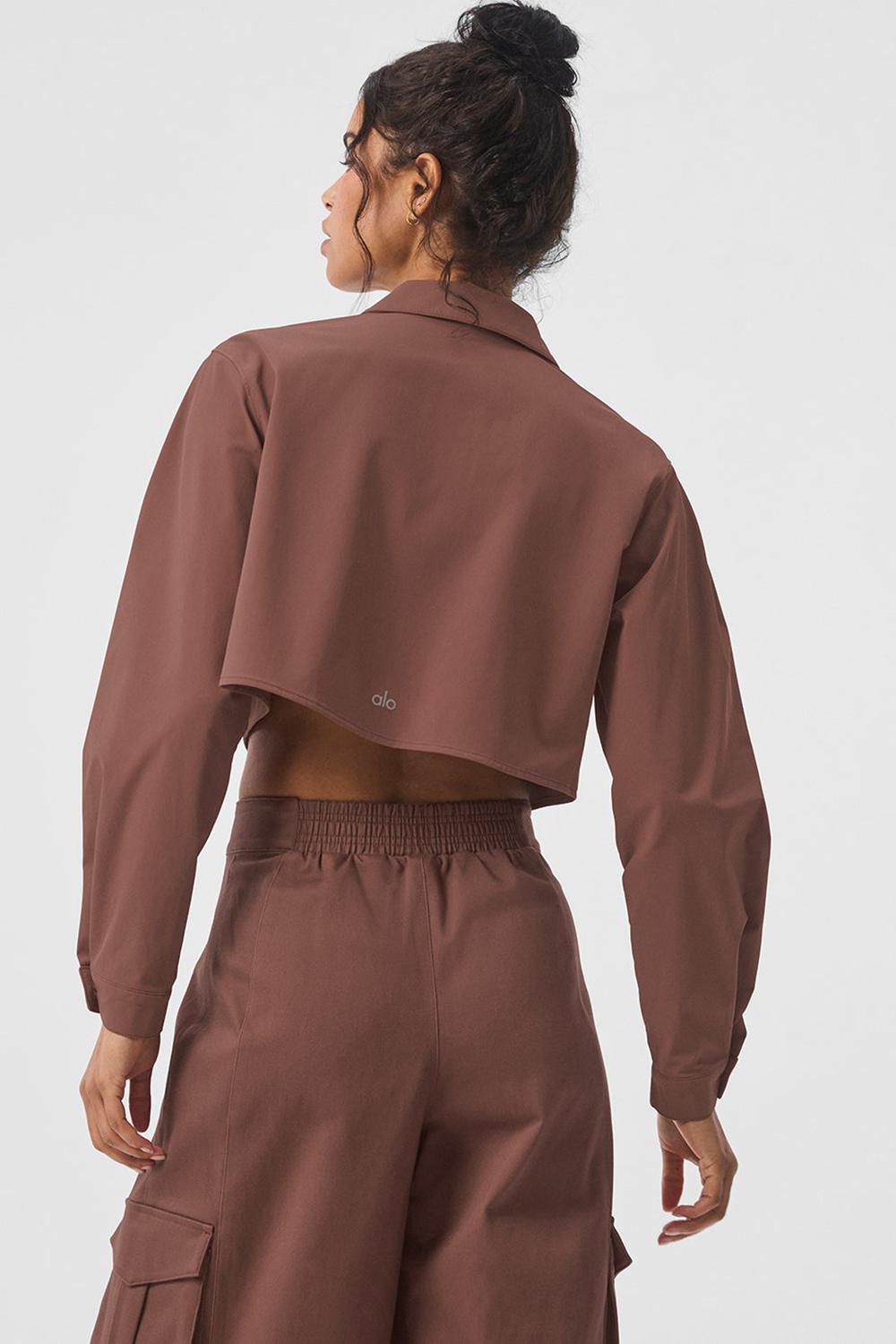 Chestnut Women Alo Yoga Take Me Out Button Up Cropped Tops | Australia  19475-AOXT