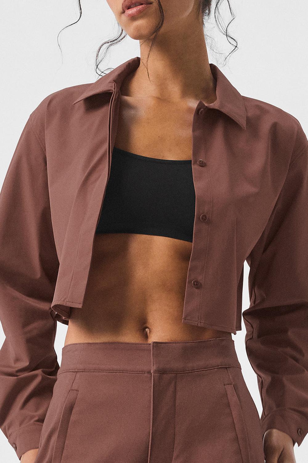 Chestnut Women Alo Yoga Take Me Out Button Up Cropped Tops | Australia  19475-AOXT