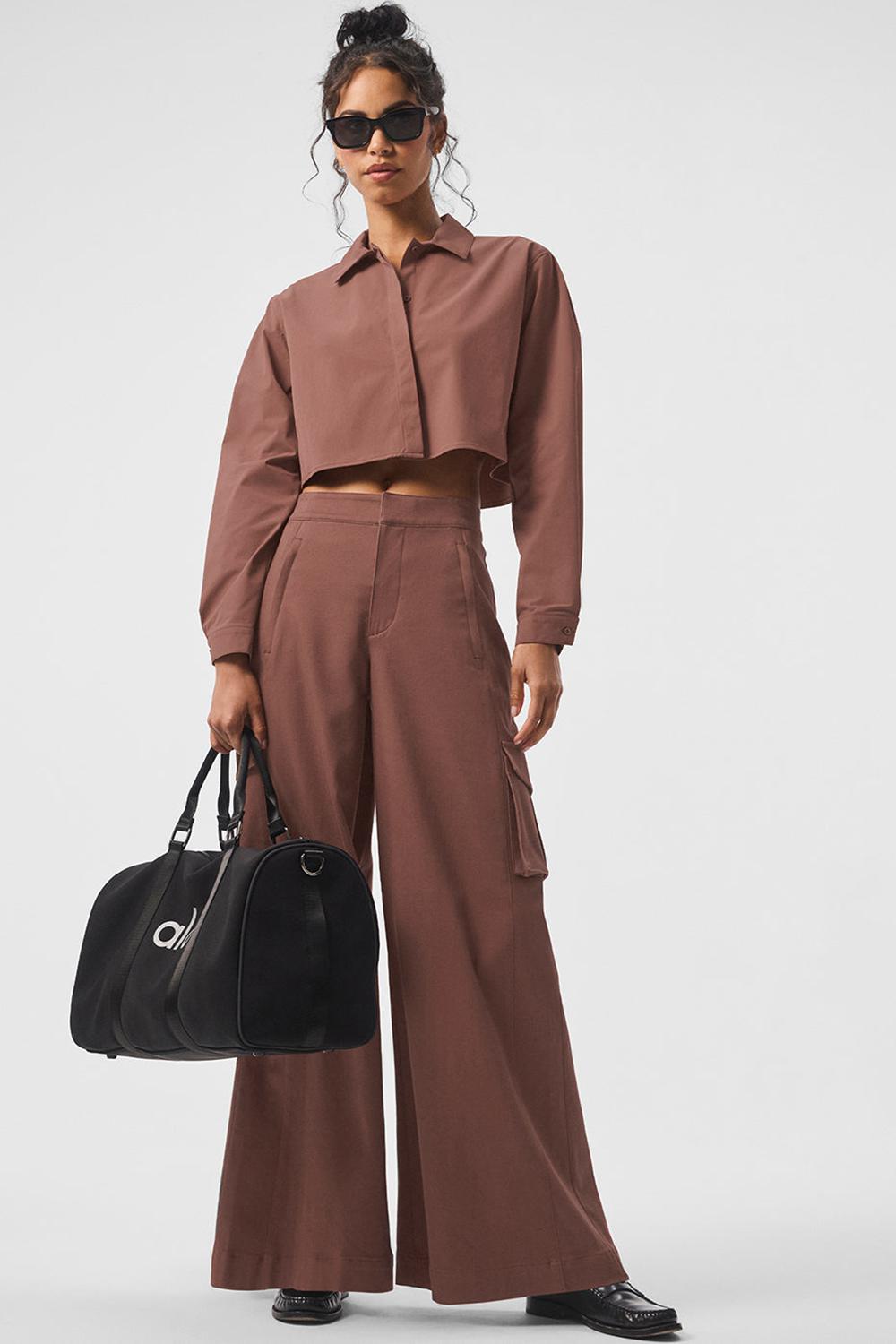 Chestnut Women Alo Yoga Take Me Out Button Up Cropped Tops | Australia  19475-AOXT