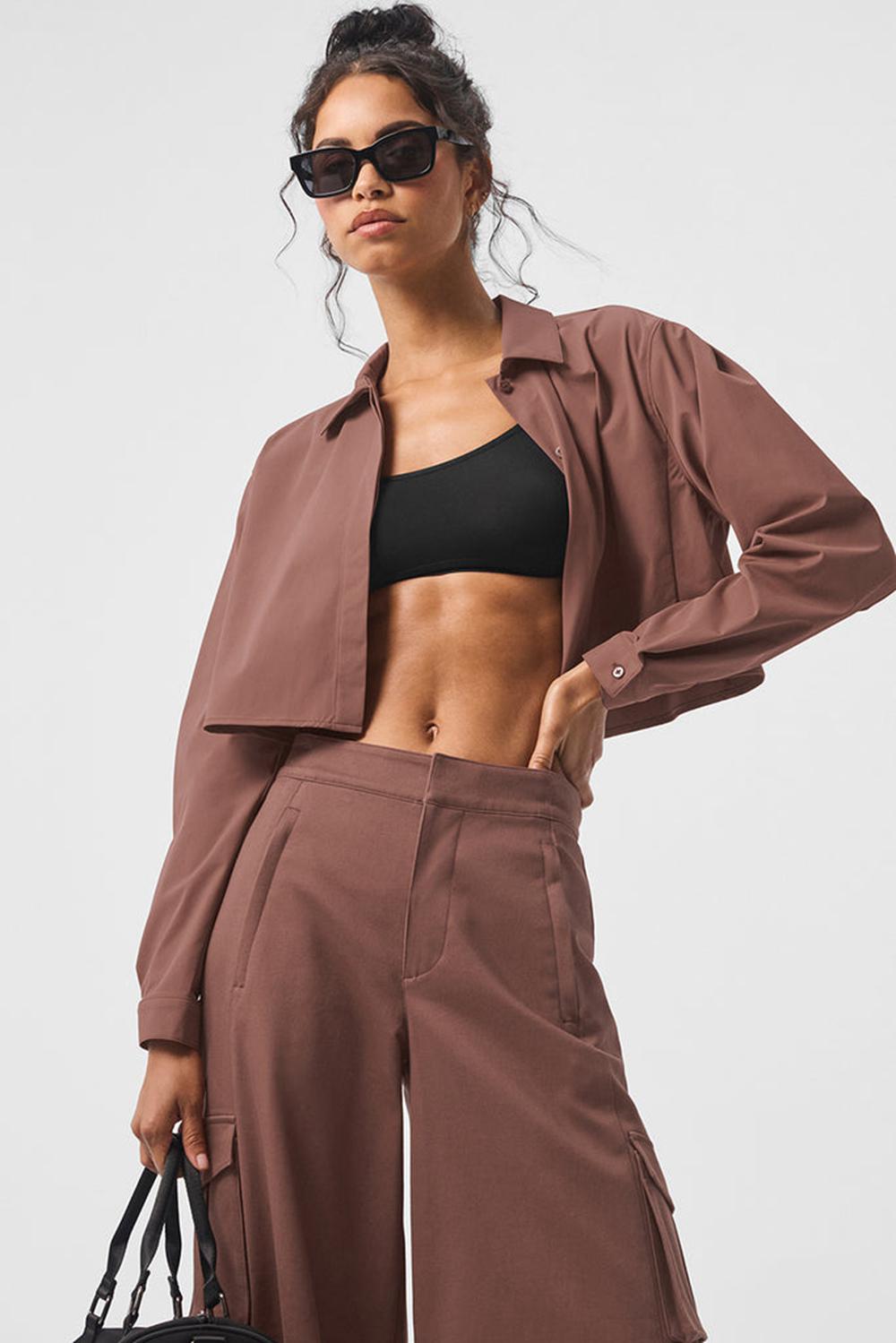 Chestnut Women Alo Yoga Take Me Out Button Up Cropped Tops | Australia  19475-AOXT