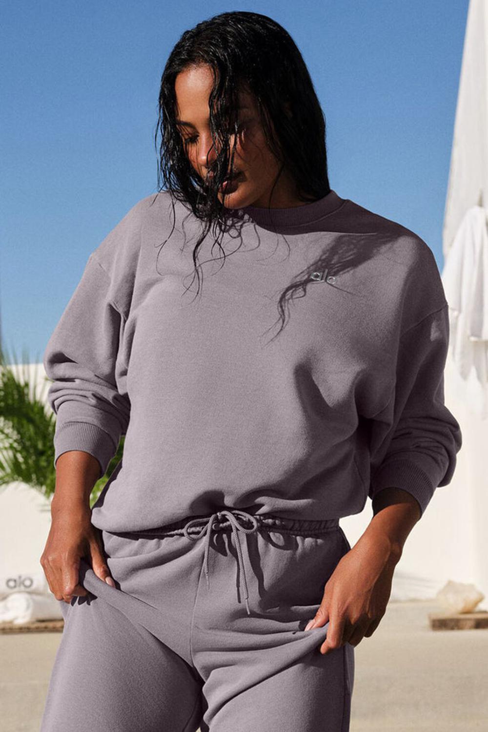 Cool Grey Wash Women Alo Yoga Washed Accolade Crew Neck Pullover | Australia  27983-WSUJ