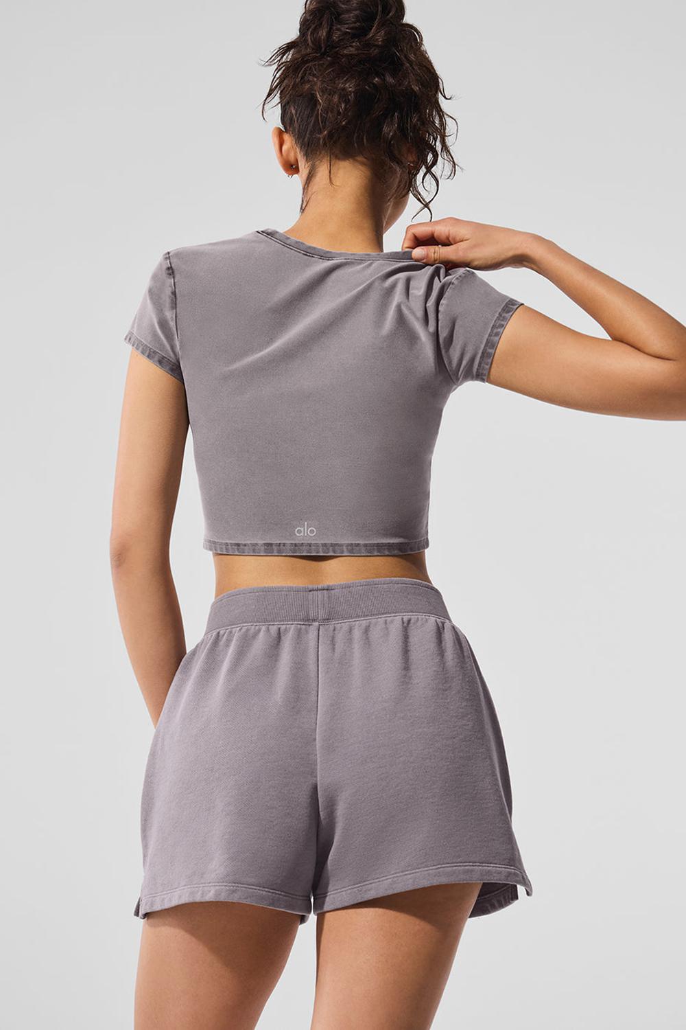 Cool Grey Wash Women Alo Yoga Washed Alosoft Crop Finesse Short Sleeve | Australia  95236-TYFU