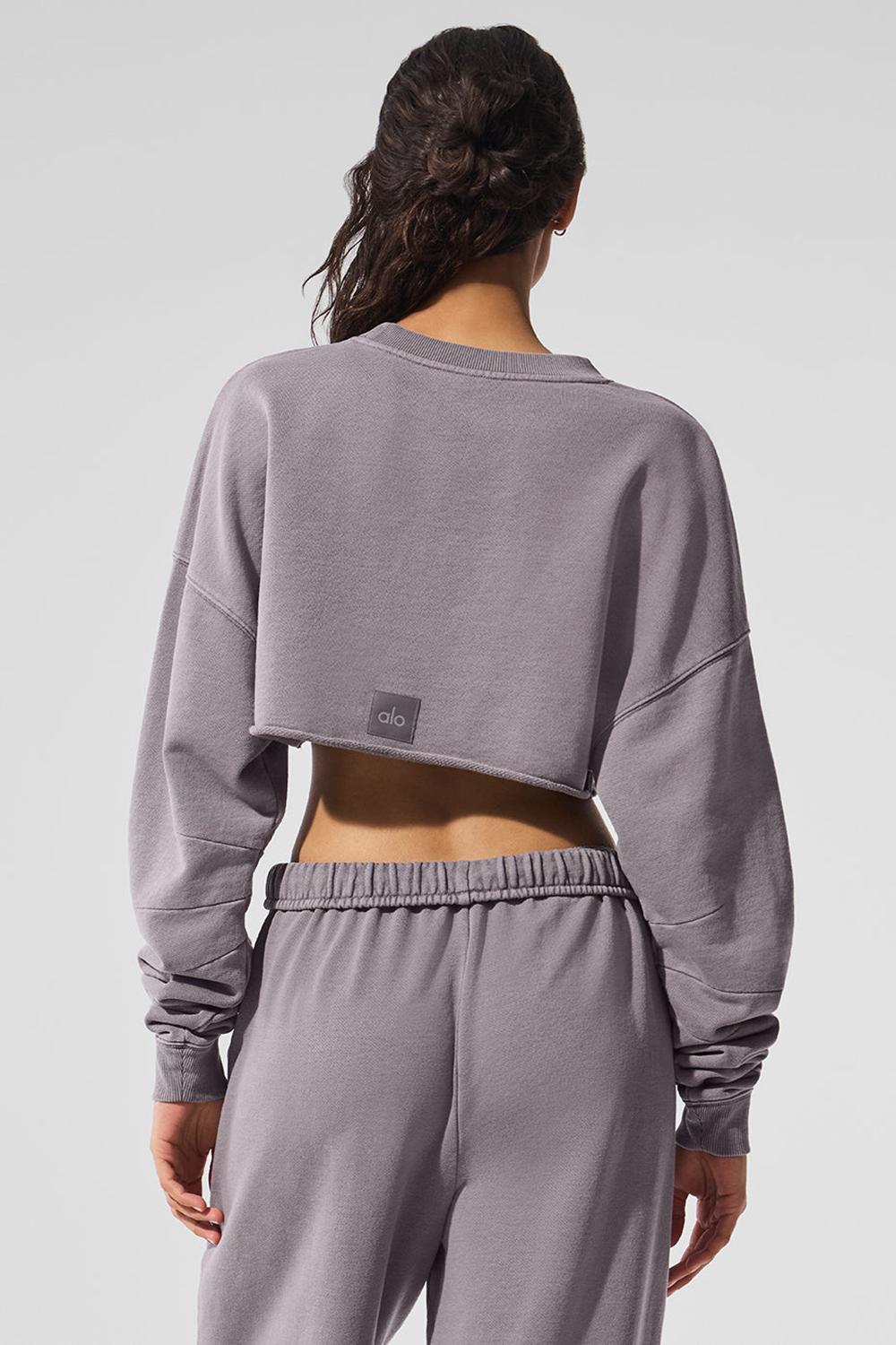 Cool Grey Wash Women Alo Yoga Washed Extreme Cropped Pullover | Australia  93840-SRJO