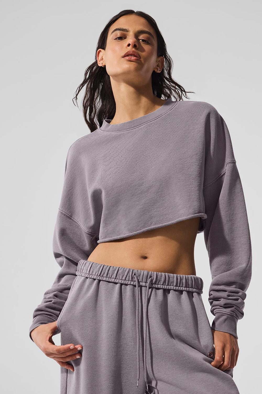 Cool Grey Wash Women Alo Yoga Washed Extreme Cropped Pullover | Australia  93840-SRJO