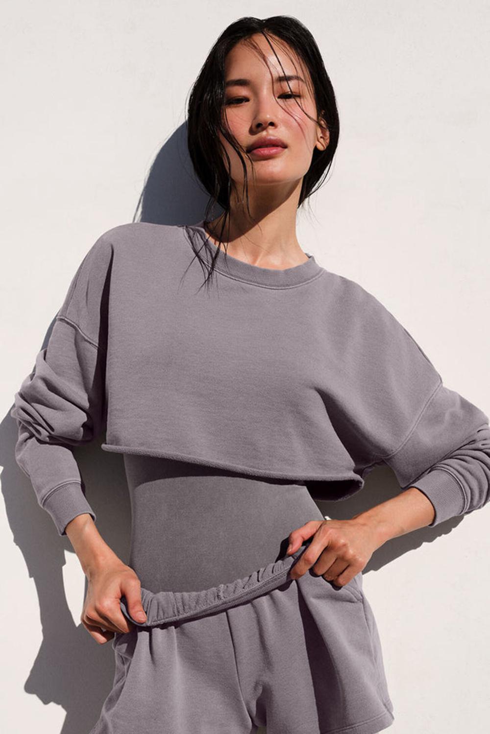 Cool Grey Wash Women Alo Yoga Washed Extreme Cropped Pullover | Australia  93840-SRJO