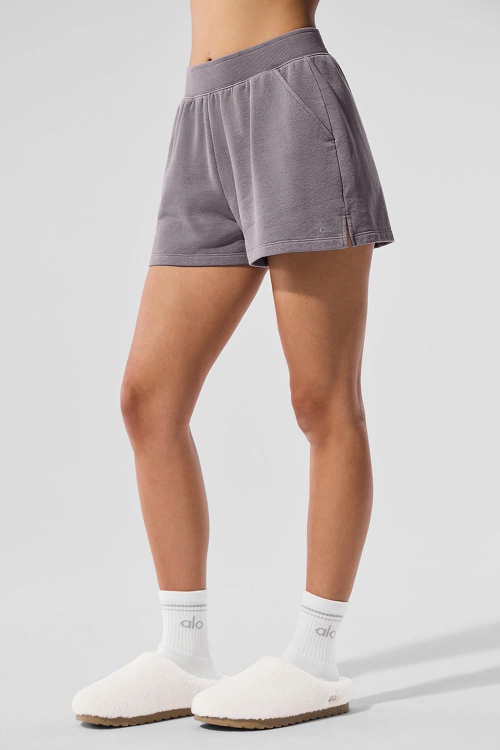 Cool Grey Wash Women Alo Yoga Washed Low Key Sweat Short | Australia  90165-QRHJ