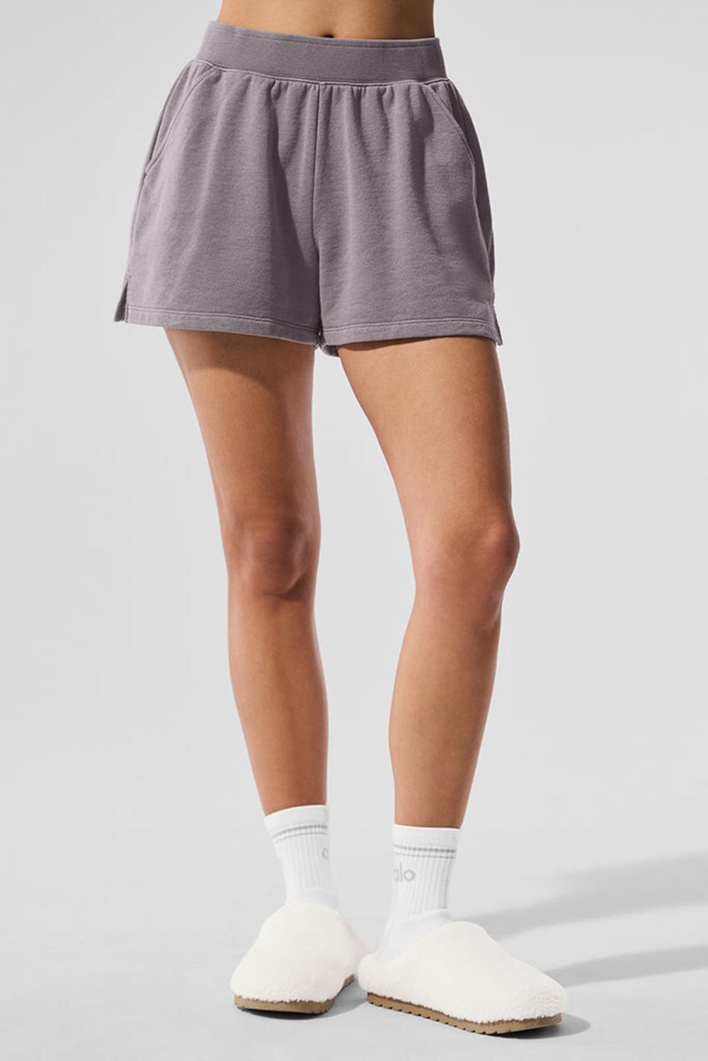 Cool Grey Wash Women Alo Yoga Washed Low Key Sweat Short | Australia  90165-QRHJ