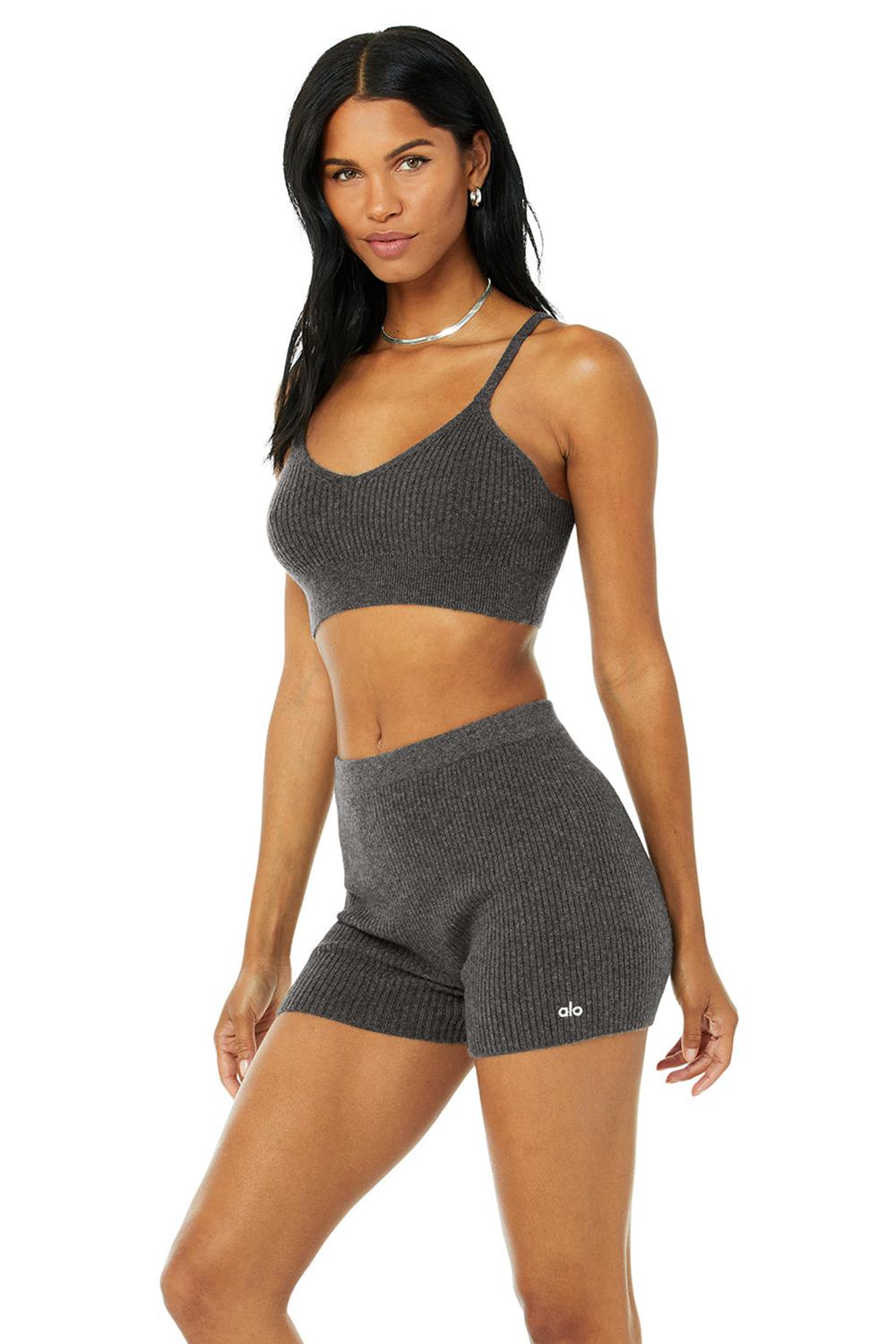 Cozy Grey Heather Women Alo Yoga Cashmere Ribbed Staycation Bra | Australia  76825-WIGJ