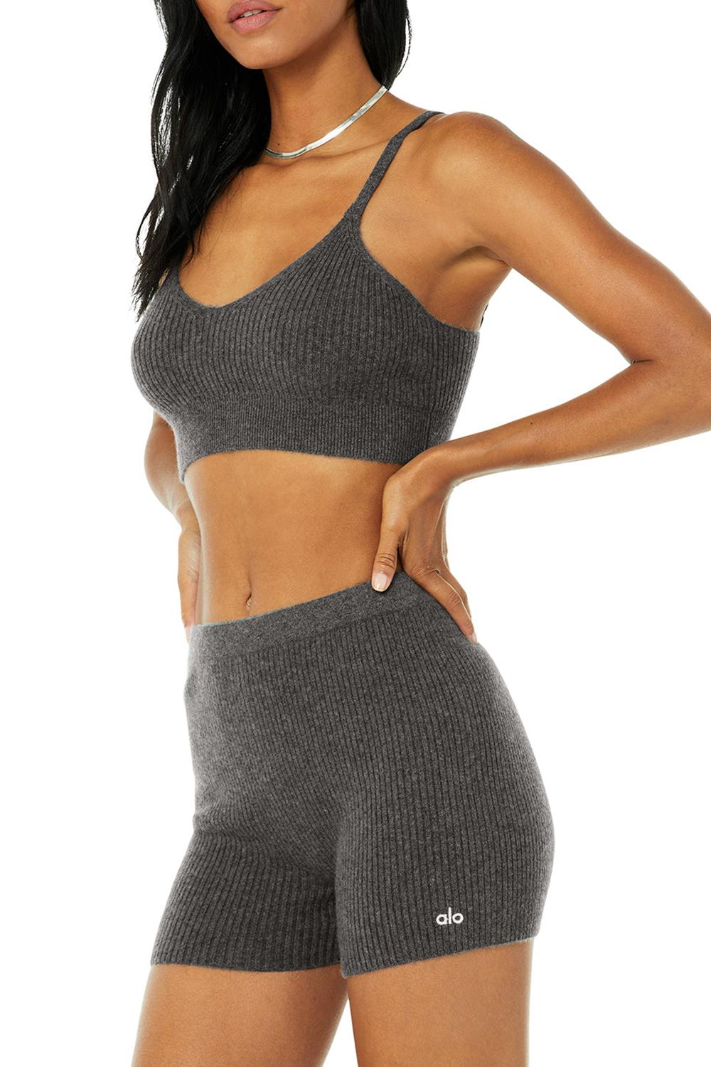 Cozy Grey Heather Women Alo Yoga Cashmere Ribbed Staycation Bra | Australia  76825-WIGJ