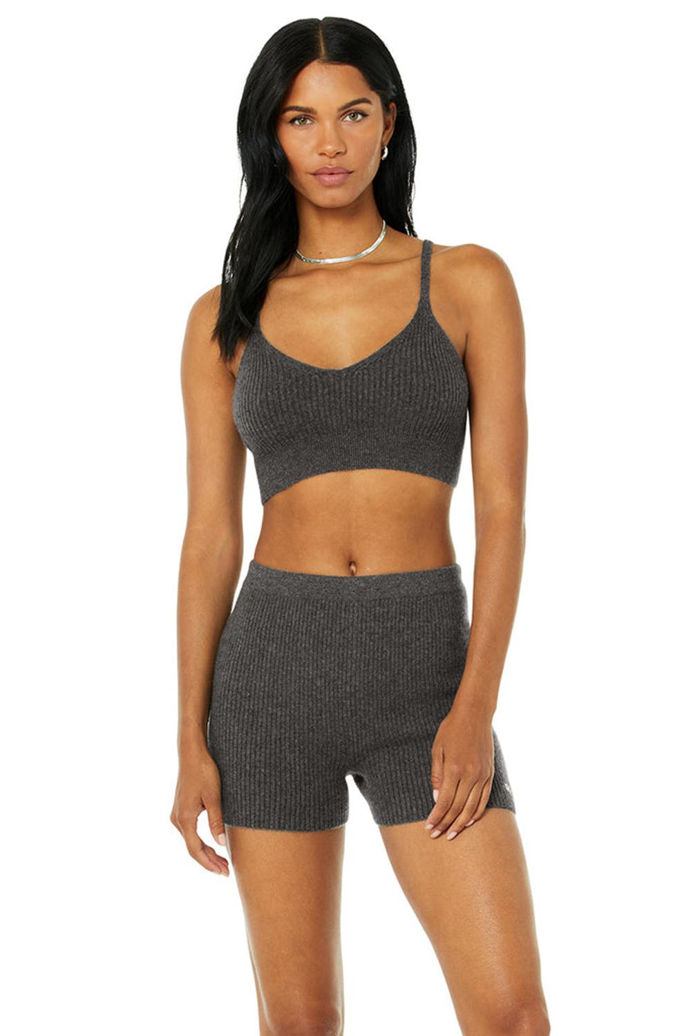 Cozy Grey Heather Women Alo Yoga Cashmere Ribbed Staycation Bra | Australia  76825-WIGJ