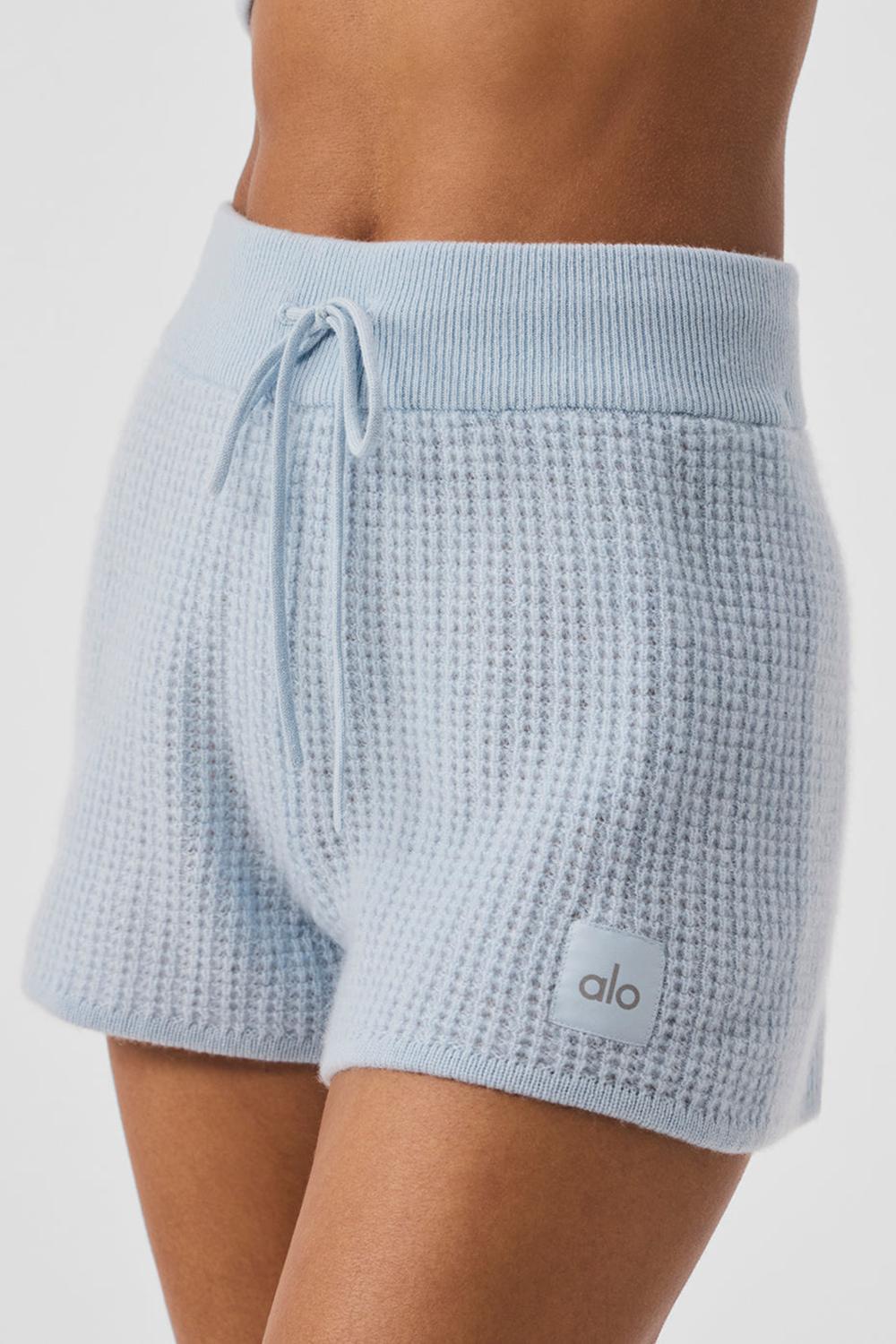 Crystal Blue Women Alo Yoga Cashmere High-Waist Plush Waffle Short | Australia  62019-EAZB