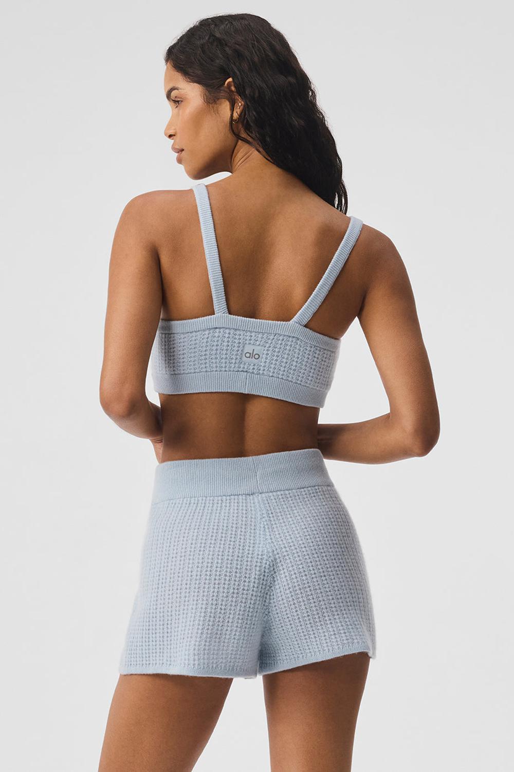 Crystal Blue Women Alo Yoga Cashmere Plush Waffle V-Neck Bra | Australia  64750-FLJN