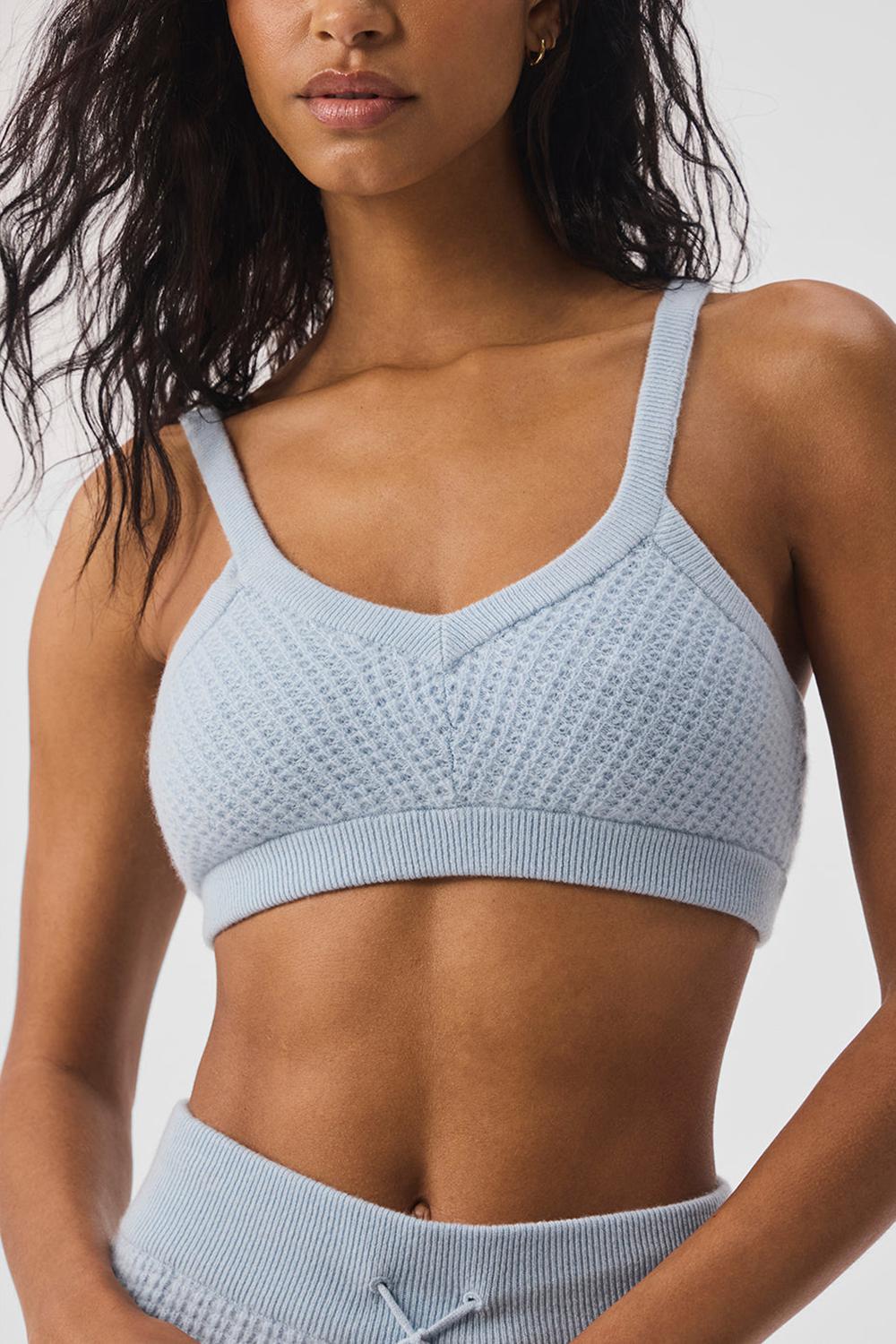 Crystal Blue Women Alo Yoga Cashmere Plush Waffle V-Neck Bra | Australia  64750-FLJN