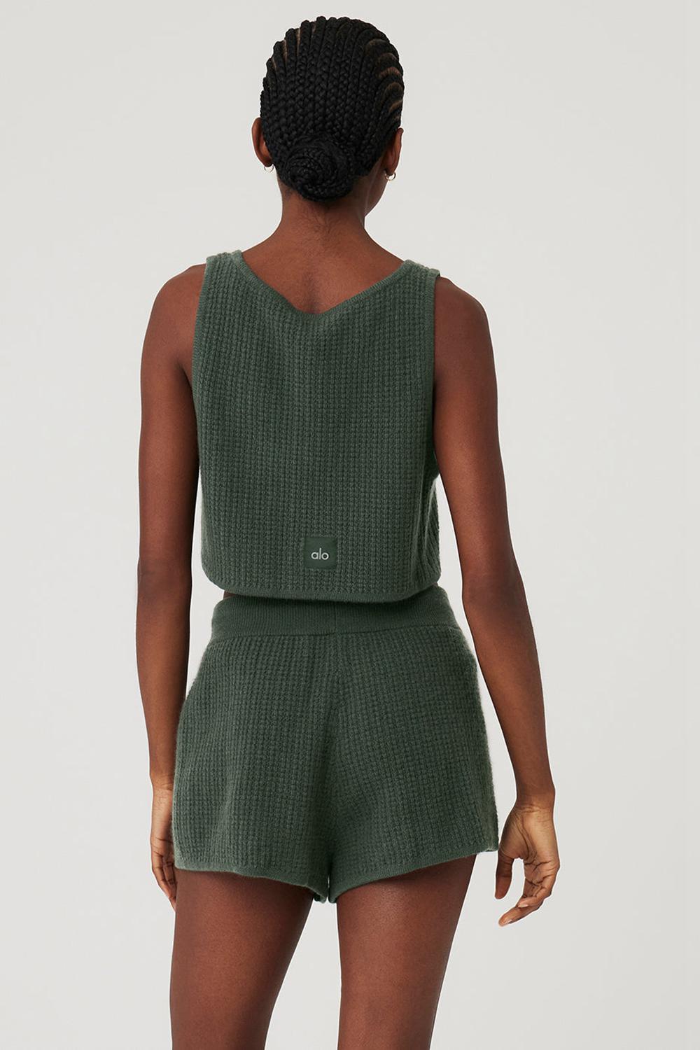Dark Cactus Women Alo Yoga Cashmere Plush Waffle Cropped Tank | Australia  35190-XAHT