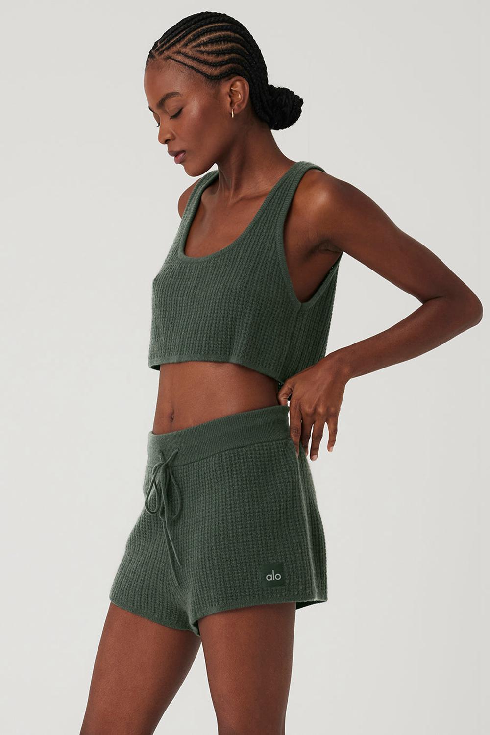 Dark Cactus Women Alo Yoga Cashmere Plush Waffle Cropped Tank | Australia  35190-XAHT