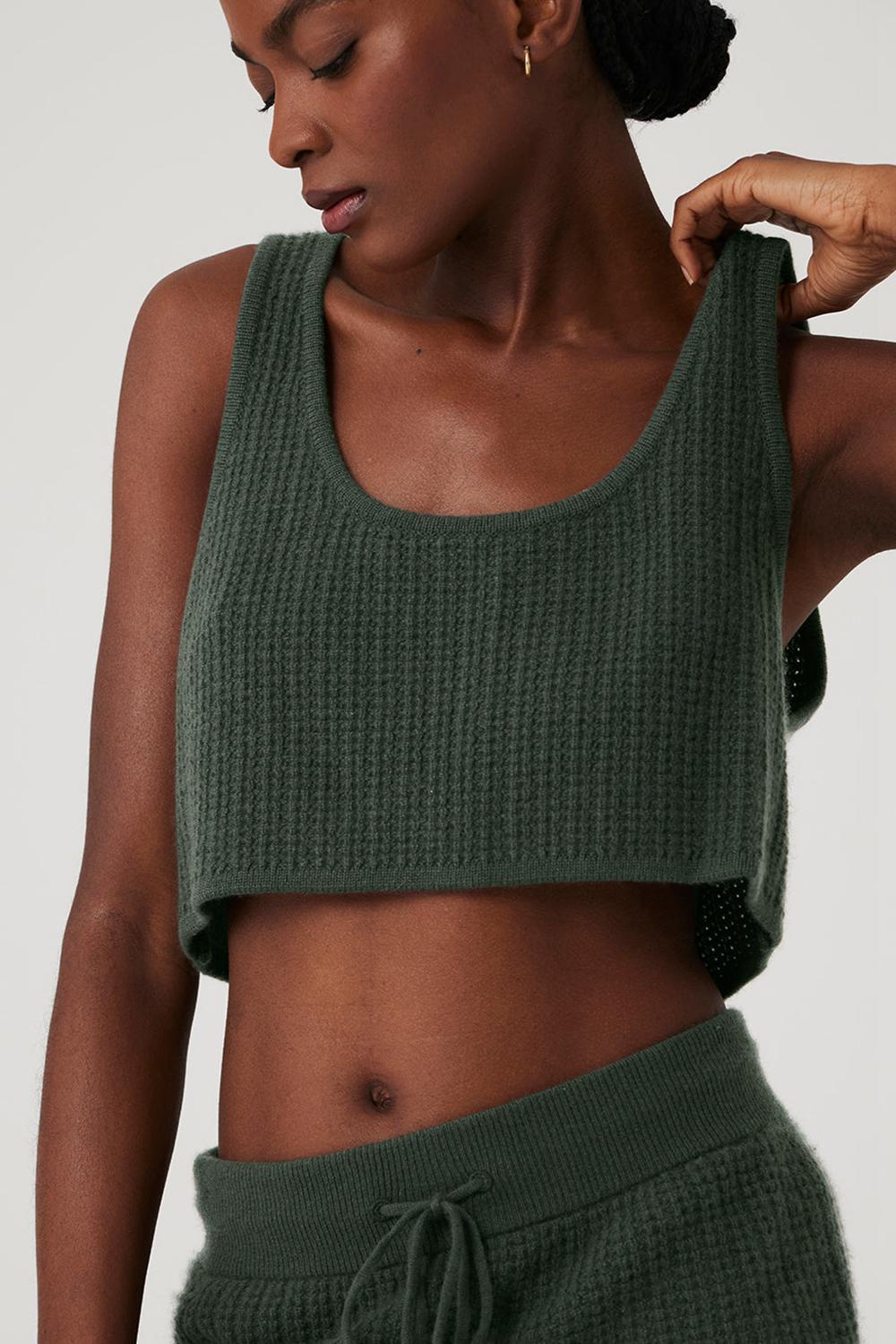 Dark Cactus Women Alo Yoga Cashmere Plush Waffle Cropped Tank | Australia  35190-XAHT
