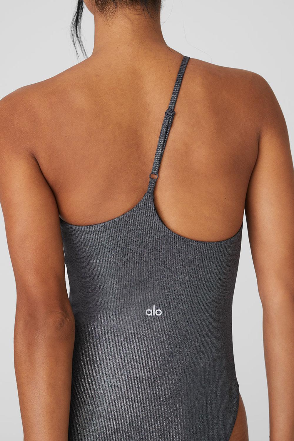 Dark Grey Iridescent Women Alo Yoga Alosoft Ribbed Shimmer Plie Bodysuit | Australia  59804-JGCP