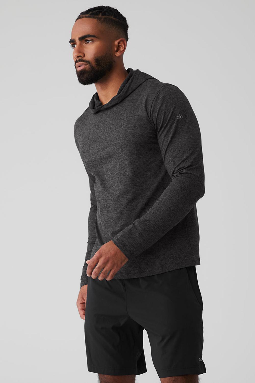 Dark Heather Grey Men Alo Yoga Conquer Reform With Hood Long Sleeve | Australia  71042-ZXTB