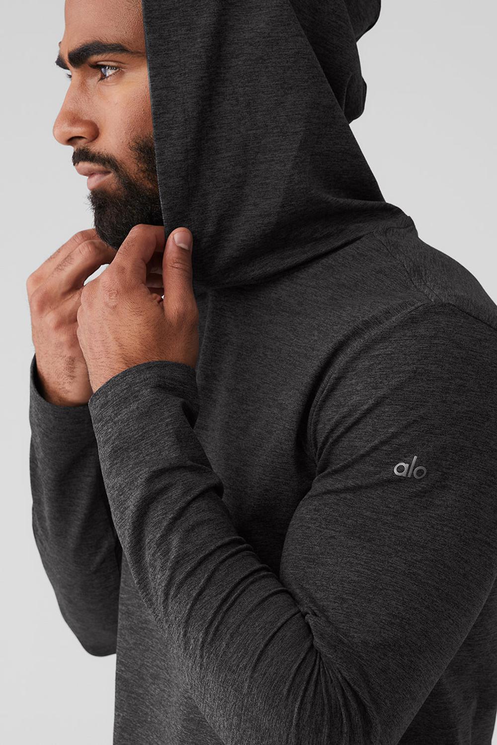 Dark Heather Grey Men Alo Yoga Conquer Reform With Hood Long Sleeve | Australia  71042-ZXTB
