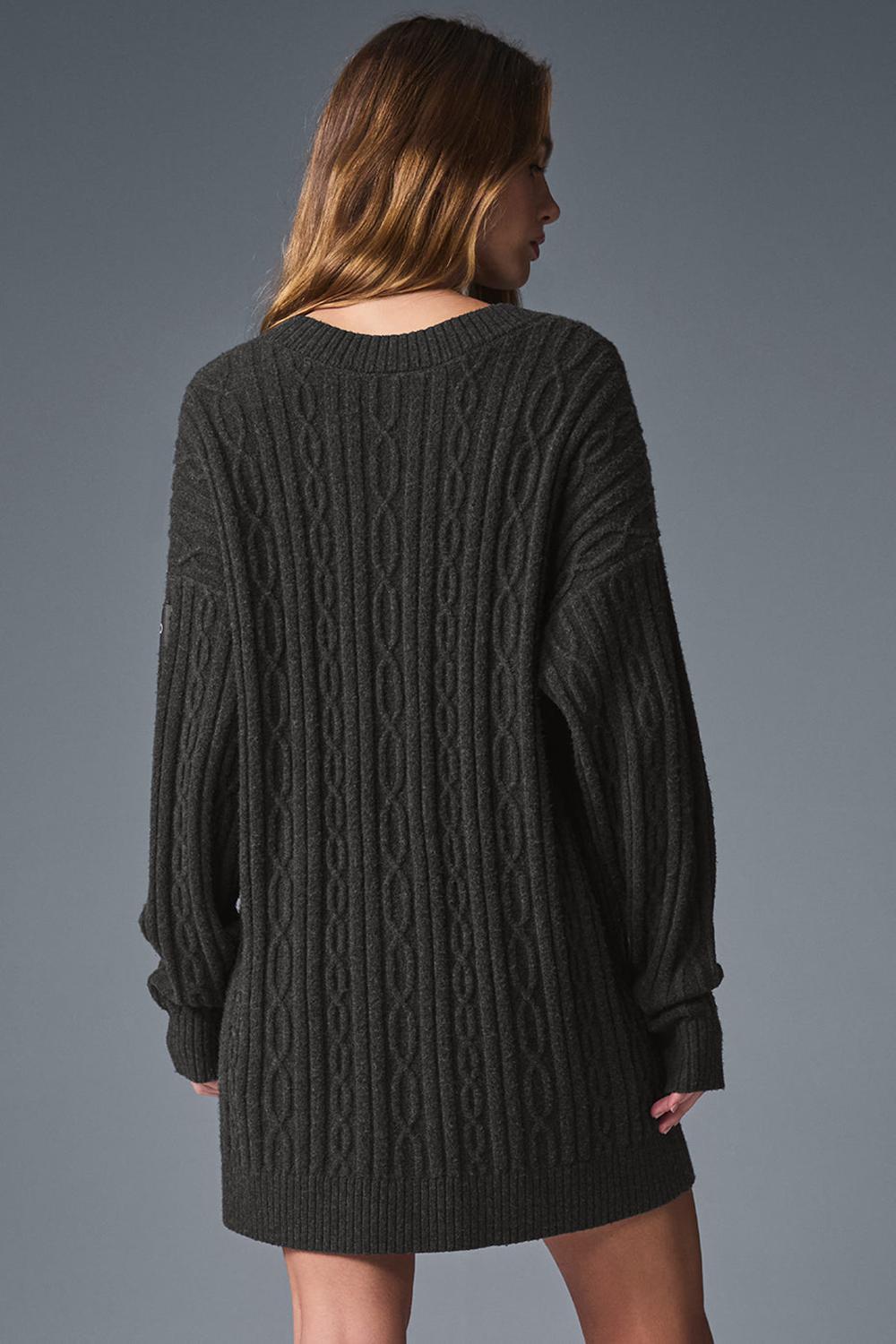 Dark Heather Grey Women Alo Yoga Cable Knit Winter Bliss Cardigan | Australia  05418-KRLU