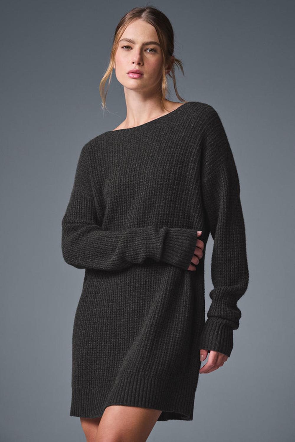 Dark Heather Grey Women Alo Yoga Cashmere Plush Waffle Dress | Australia  47136-WZGA