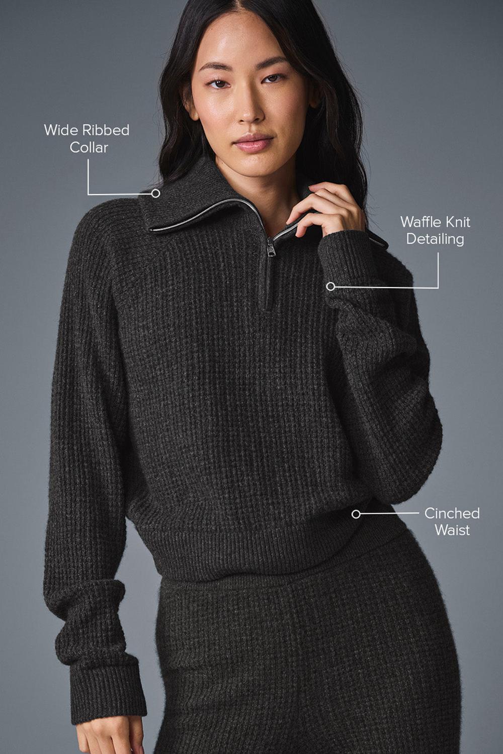 Dark Heather Grey Women Alo Yoga Cashmere Plush Waffle 1/4 Zip Pullover | Australia  31568-XSYQ