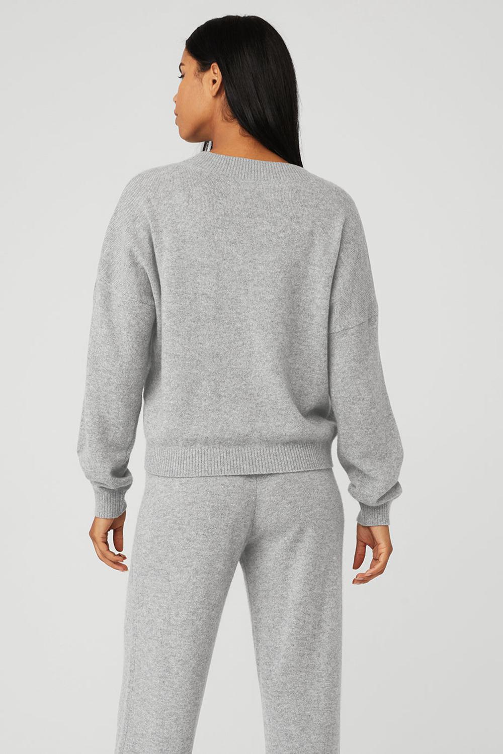 Dove Grey Heather Women Alo Yoga Cashmere Jet Set V-Neck Pullover | Australia  56284-PIML