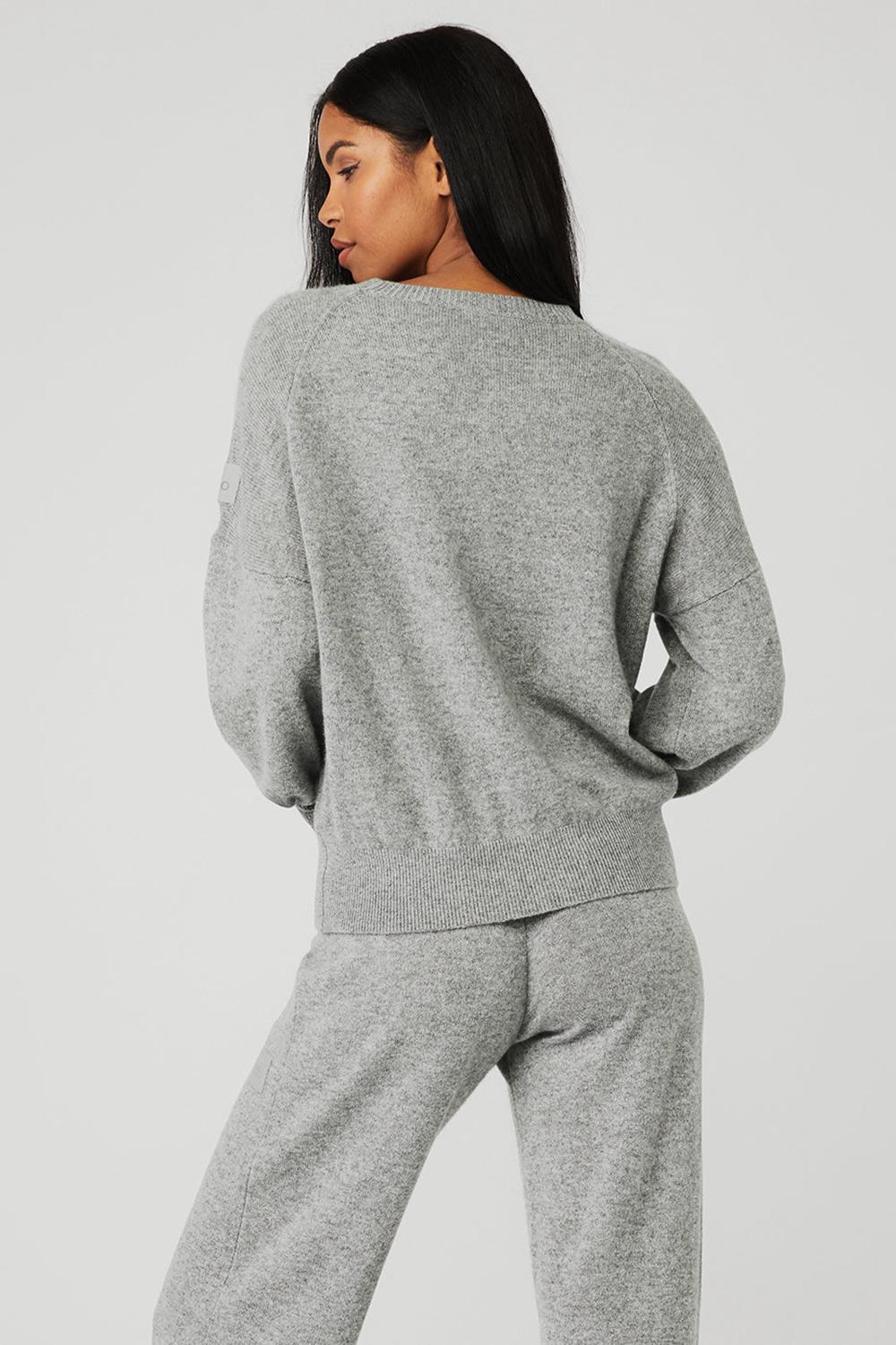 Dove Grey Heather Women Alo Yoga Cashmere Jet Set Crew Sweatshirt | Australia  10932-GHQL