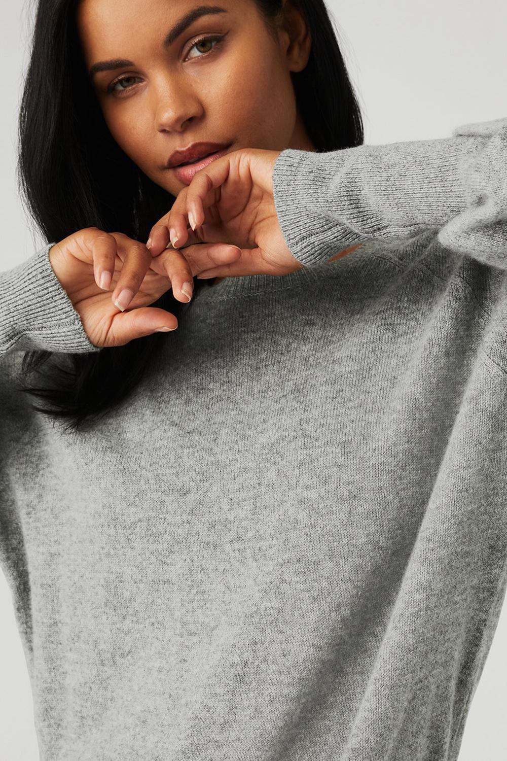Dove Grey Heather Women Alo Yoga Cashmere Jet Set Crew Sweatshirt | Australia  10932-GHQL
