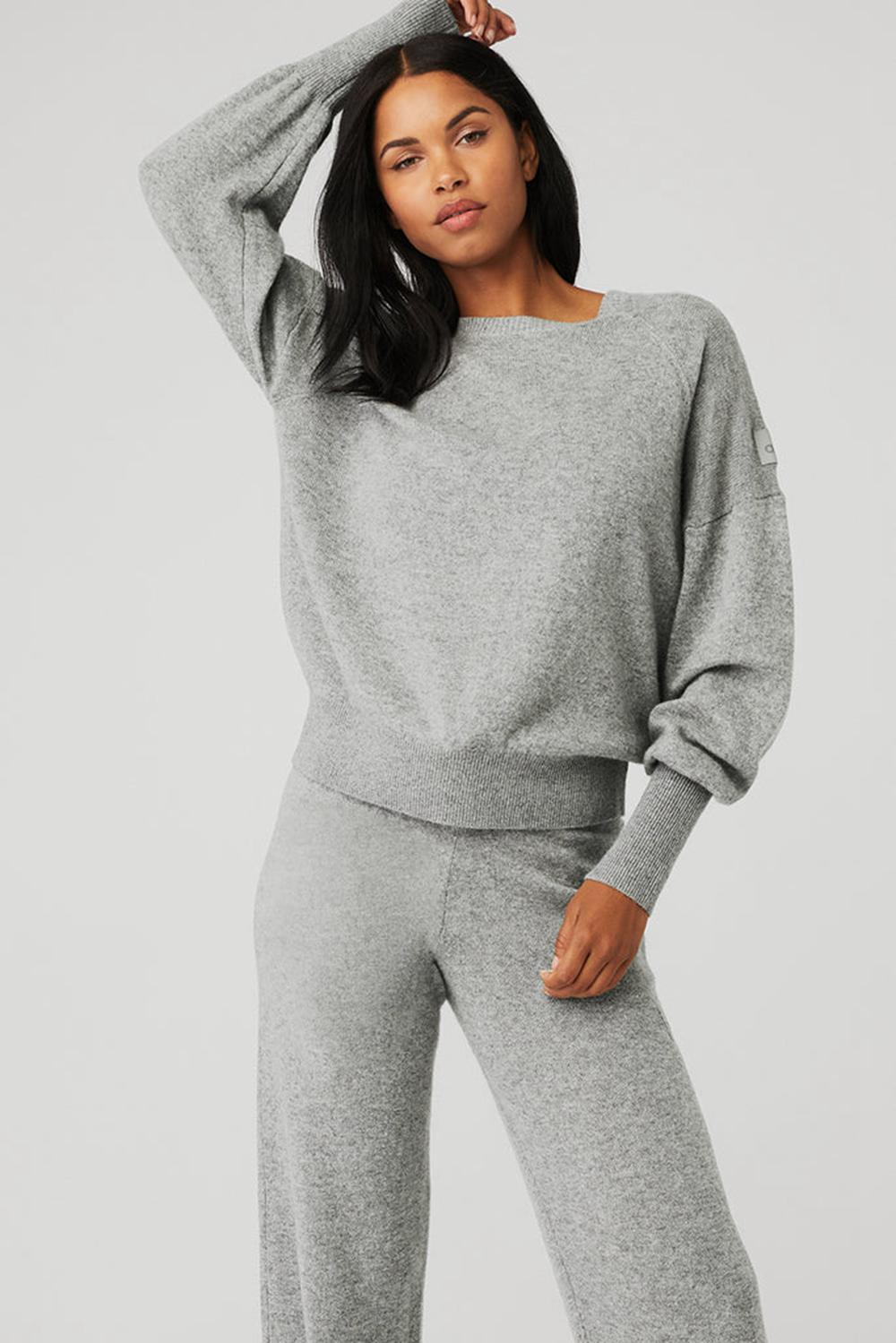 Dove Grey Heather Women Alo Yoga Cashmere Jet Set Crew Sweatshirt | Australia  10932-GHQL