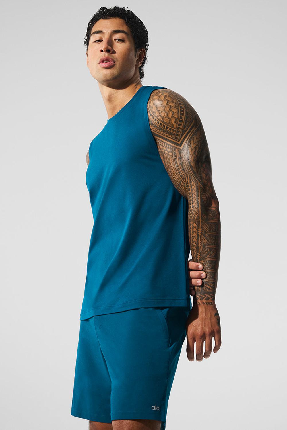 Eclipse Blue Men Alo Yoga Conquer Muscle Tank | Australia  63952-EPDV