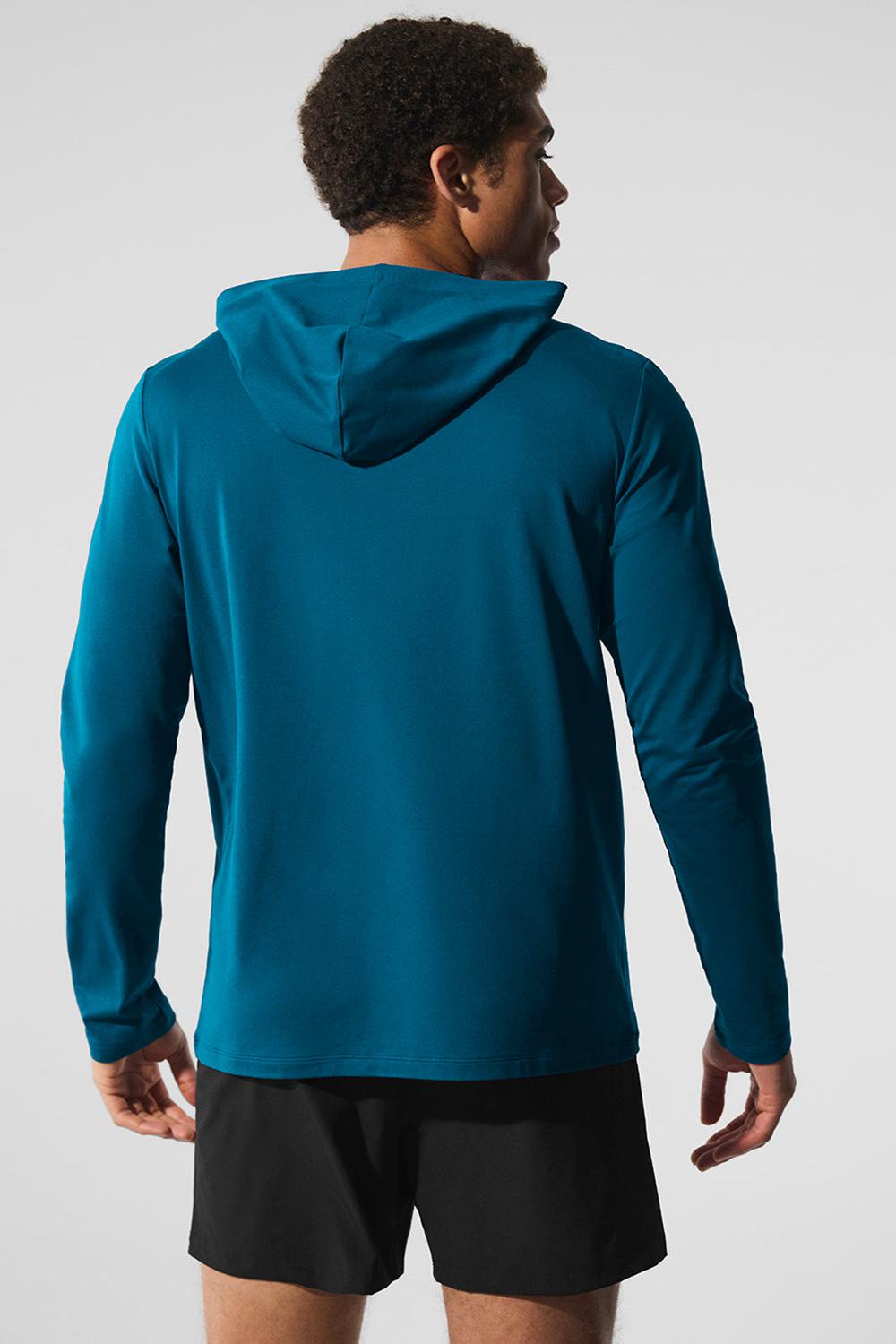 Eclipse Blue Men Alo Yoga Conquer Reform With Hood Long Sleeve | Australia  04152-TNUR
