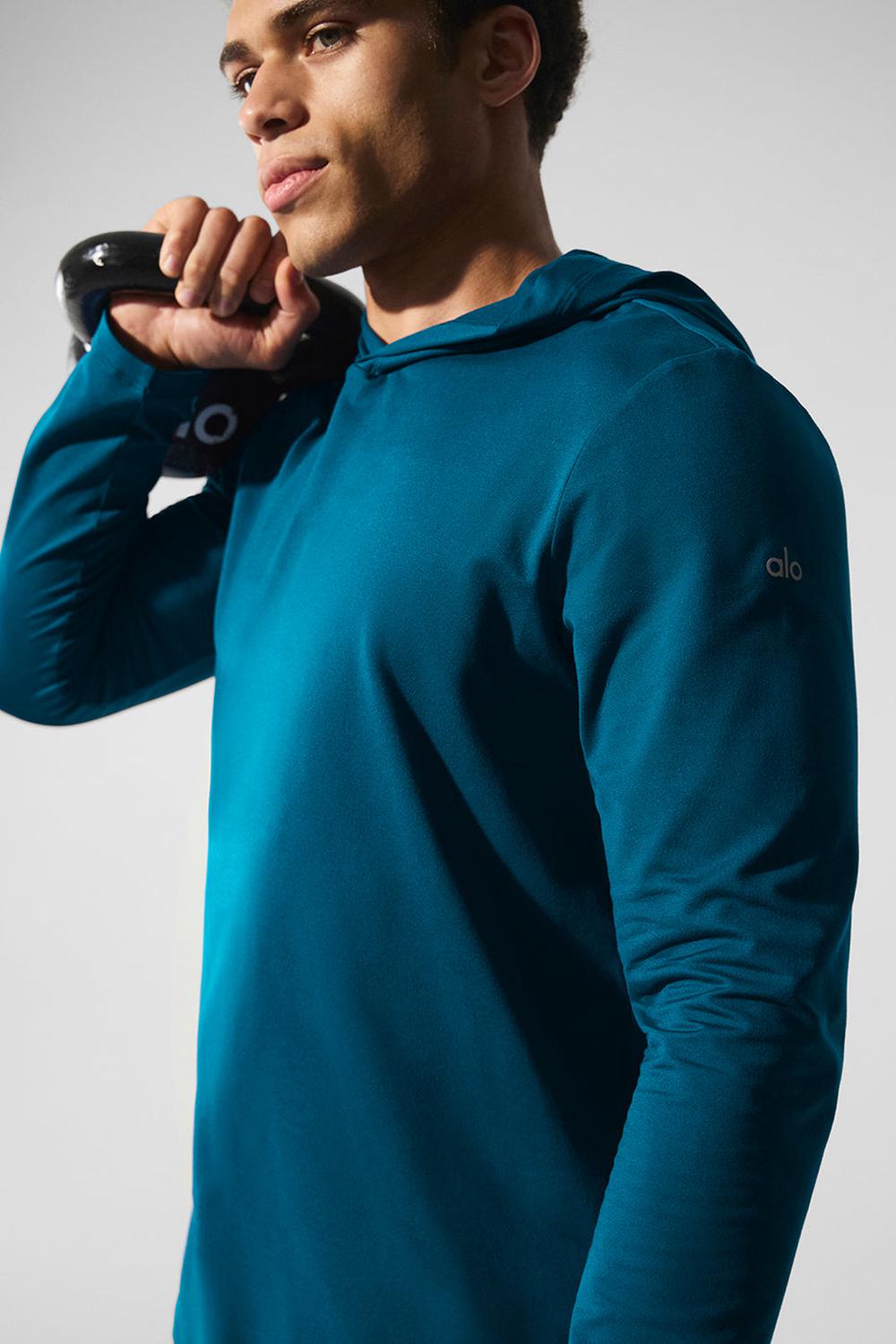 Eclipse Blue Men Alo Yoga Conquer Reform With Hood Long Sleeve | Australia  04152-TNUR