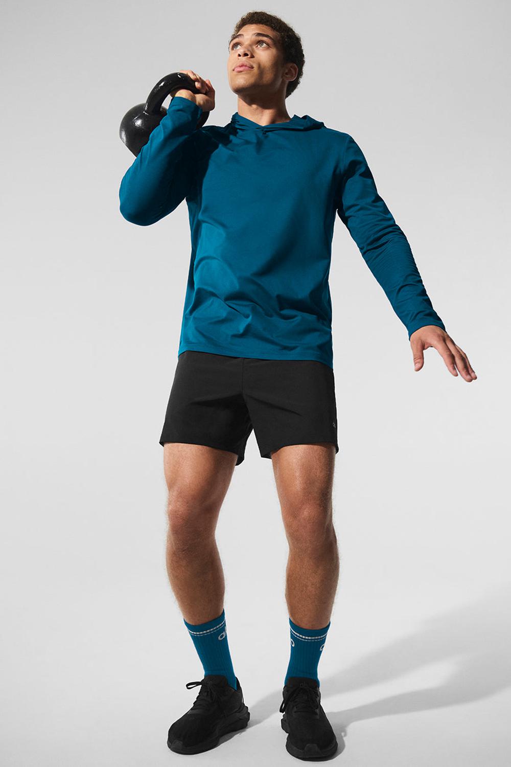 Eclipse Blue Men Alo Yoga Conquer Reform With Hood Long Sleeve | Australia  04152-TNUR