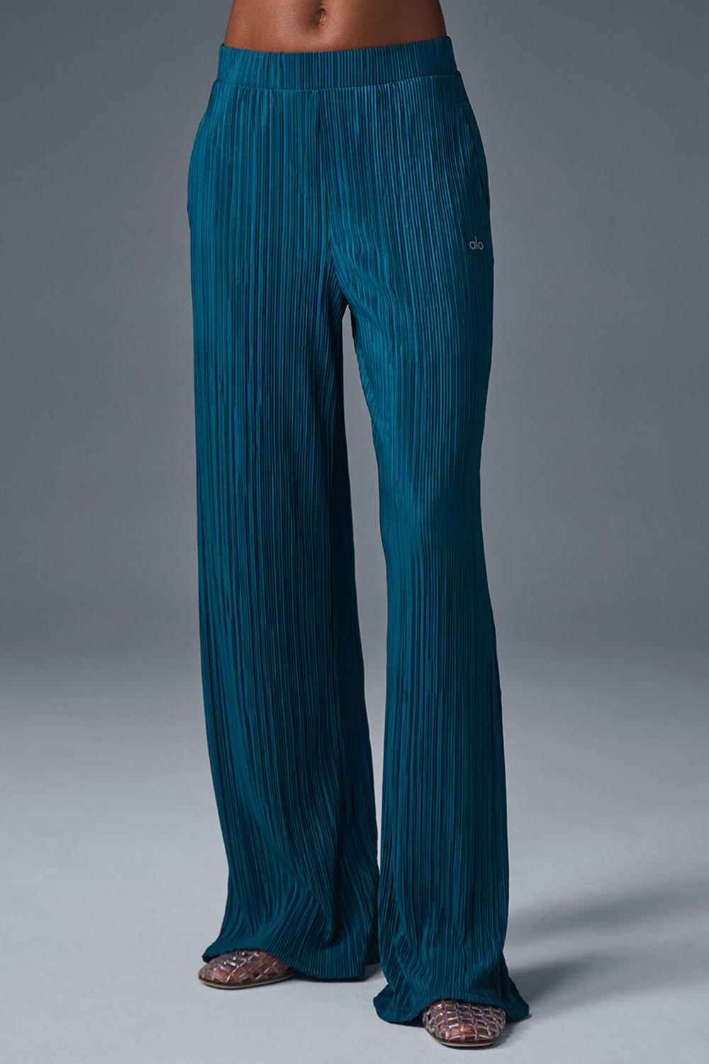 Eclipse Blue Women Alo Yoga High-Waist Micro Plisse Straight Leg Pant | Australia  32798-YURO