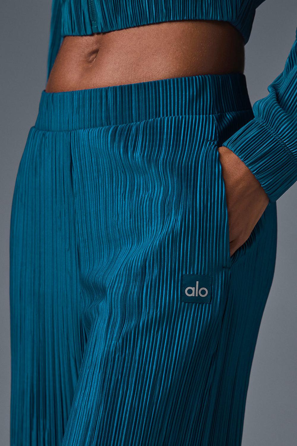 Eclipse Blue Women Alo Yoga High-Waist Micro Plisse Straight Leg Pant | Australia  32798-YURO