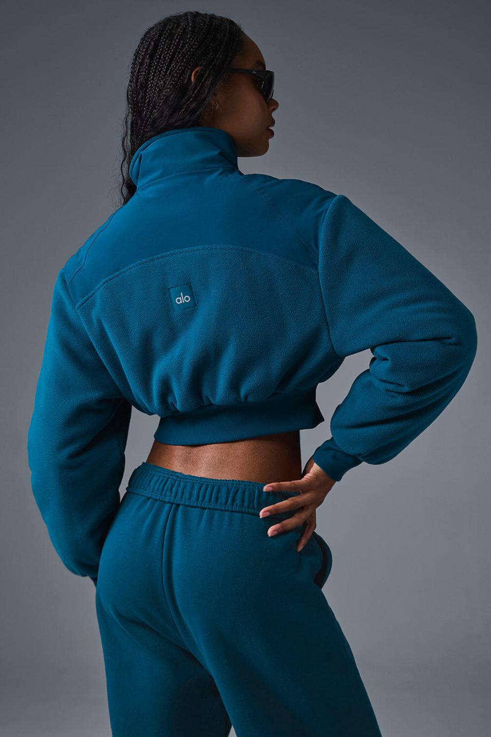 Eclipse Blue Women Alo Yoga Polar Fleece Cropped Wintry Mix Jacket | Australia  28317-WDVQ