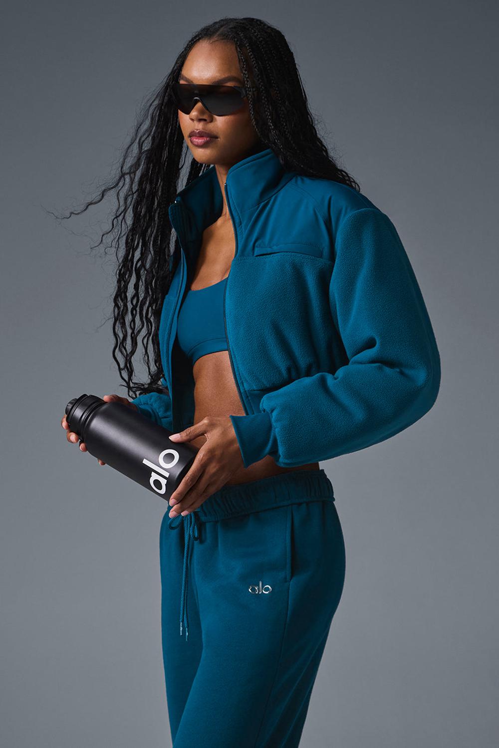 Eclipse Blue Women Alo Yoga Polar Fleece Cropped Wintry Mix Jacket | Australia  28317-WDVQ
