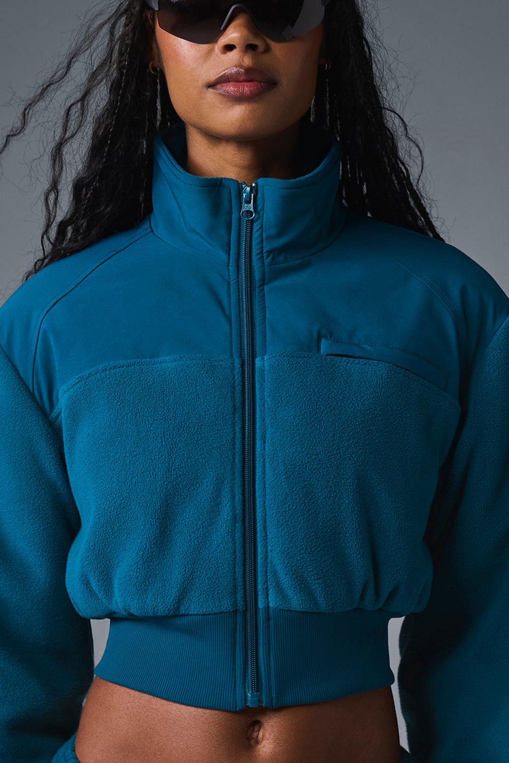 Eclipse Blue Women Alo Yoga Polar Fleece Cropped Wintry Mix Jacket | Australia  28317-WDVQ
