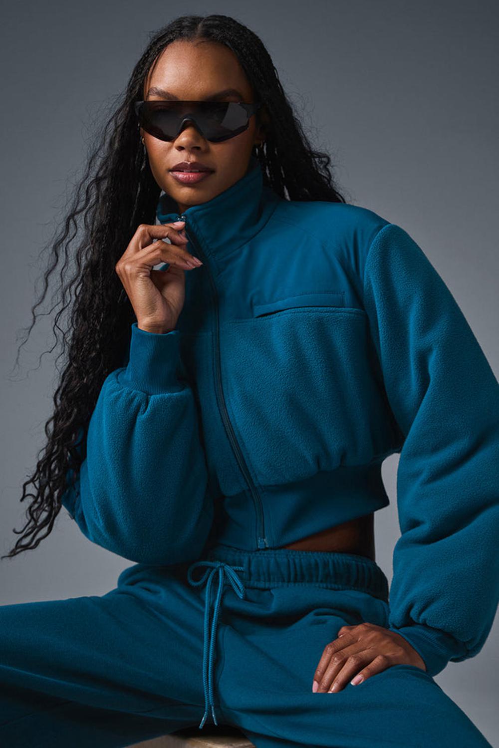 Eclipse Blue Women Alo Yoga Polar Fleece Cropped Wintry Mix Jacket | Australia  28317-WDVQ