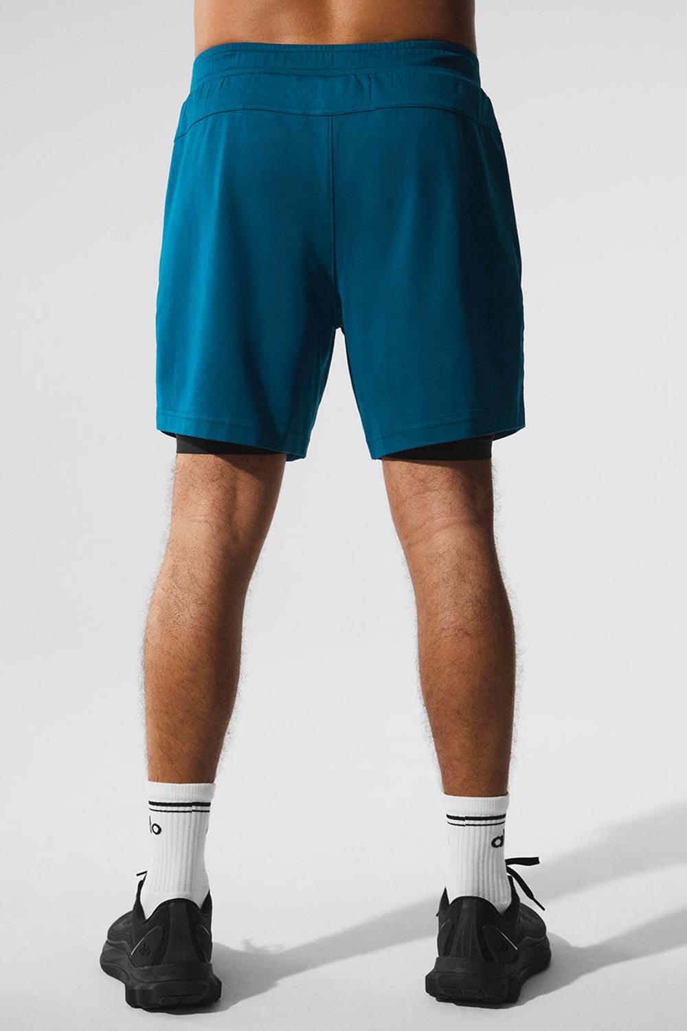 Eclipse Blue / Black Men Alo Yoga Conquer React 2-In-1 Performance Short | Australia  39254-AKGB