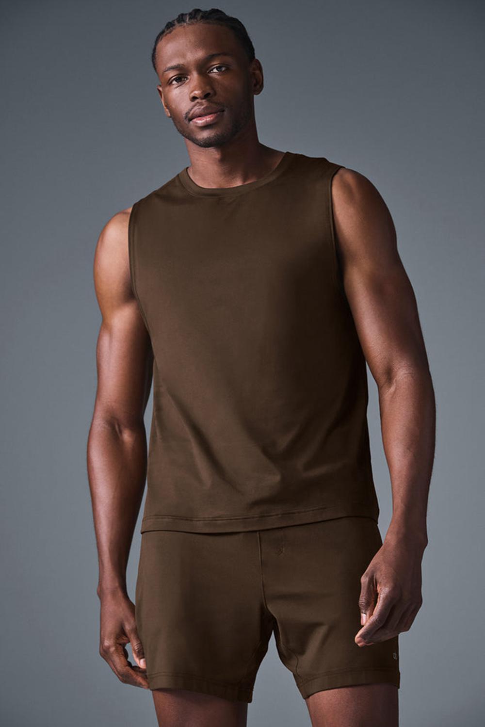 Espresso Men Alo Yoga Conquer Muscle Tank | Australia  59648-DRGM