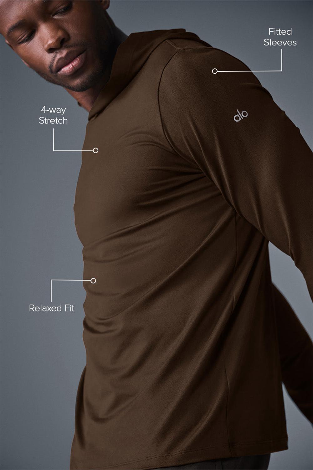 Espresso Men Alo Yoga Conquer Reform With Hood Long Sleeve | Australia  73560-HOVW
