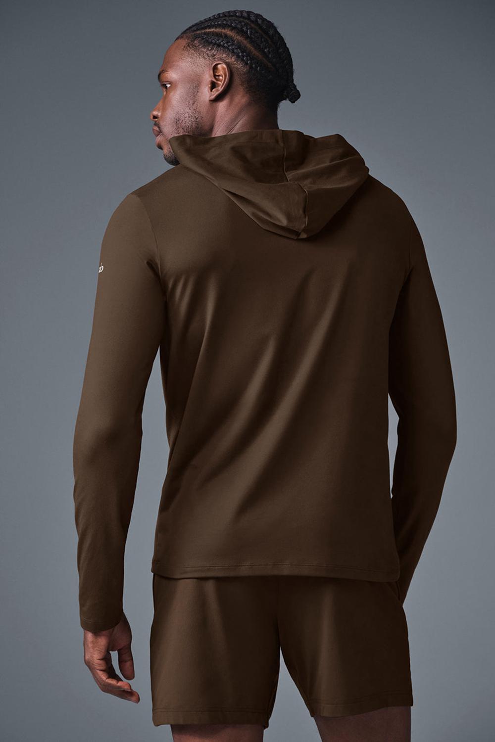 Espresso Men Alo Yoga Conquer Reform With Hood Long Sleeve | Australia  73560-HOVW