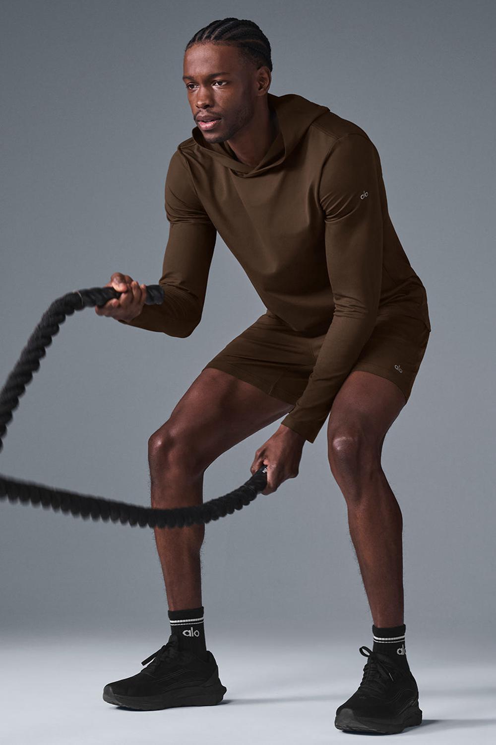 Espresso Men Alo Yoga Conquer Reform With Hood Long Sleeve | Australia  73560-HOVW
