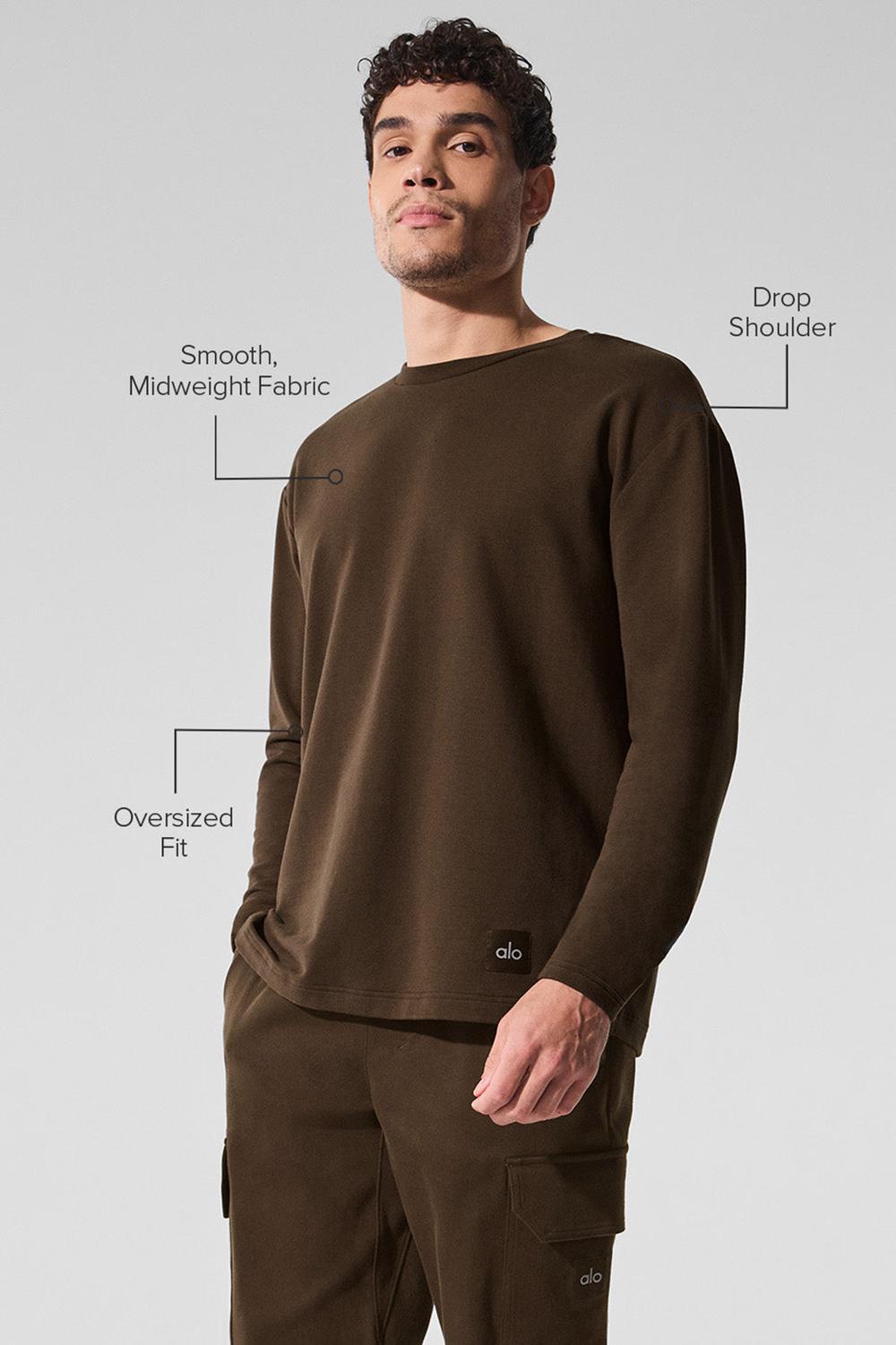 Espresso Men Alo Yoga Double Take Crew Long Sleeve | Australia  68517-ZSVC